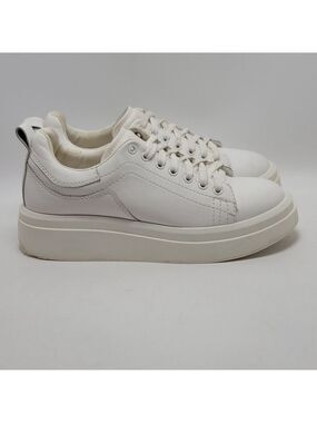 Zara Woman All White Casual Style Faux Leather Low Top Sneakers Size Eu 40